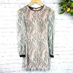 BEBE Lace Floral Mini Dress Black & Nude Size 2